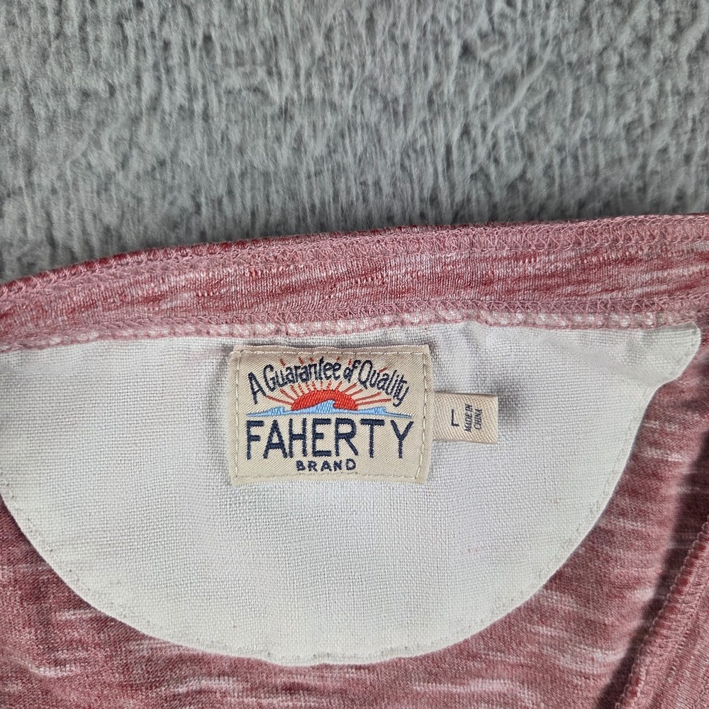Faherty Henley Tee Shirt Mens Large Red Heather Short Sleeve Cotton Blend - Picture 3 of 8